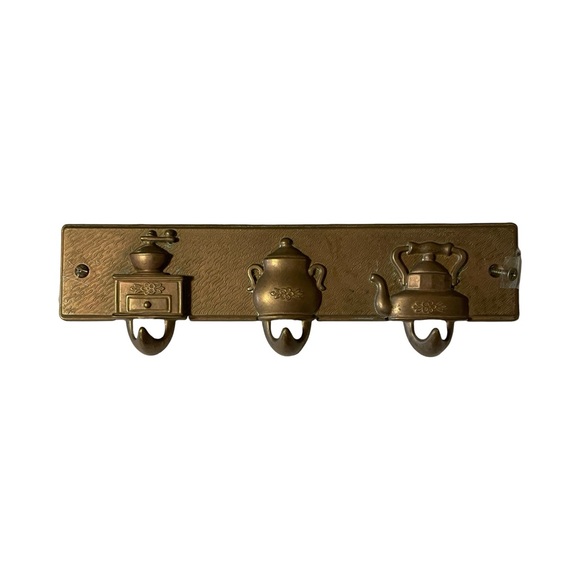 Other - Vintage Brass Teapot 3-Hook Tea Towel Rack | Wall-Mounted with screws included 🍵
